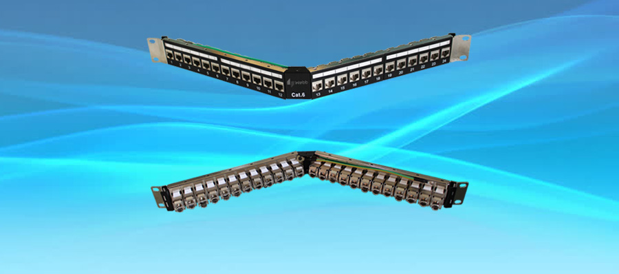 1U CAT6 24 ports FTP angled patch panel